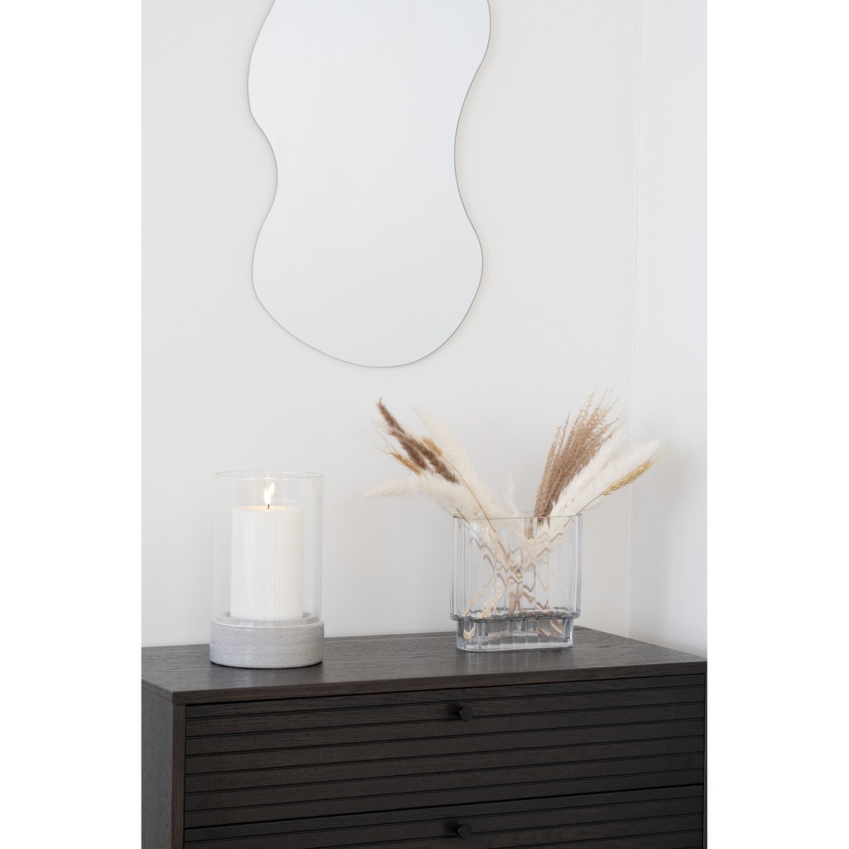 Hurricane Candle Holder - Grijs keramisch/glas, 16x16x25,5 cm