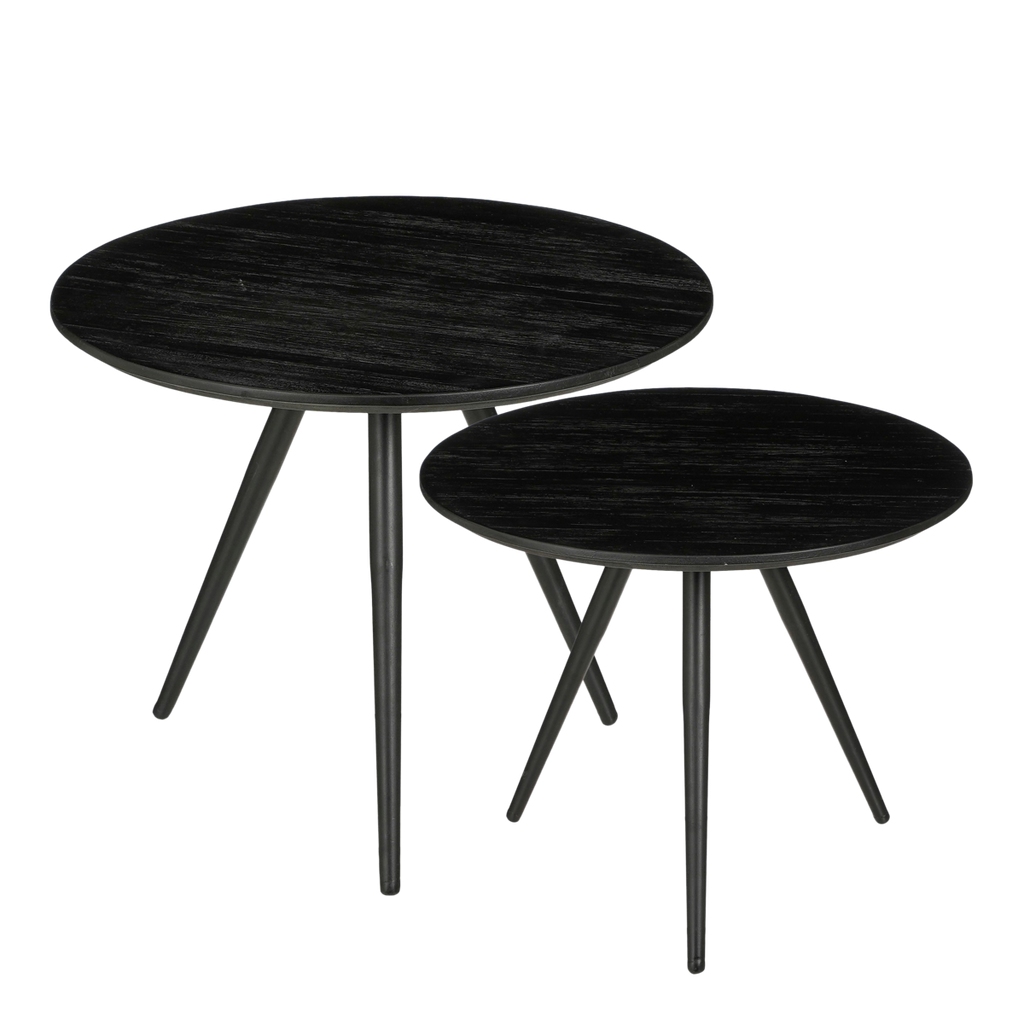 Jailey Bijzettafel - Set van 2 - H49 x Ø50 cm - Gerecycled Hout - Zwart
