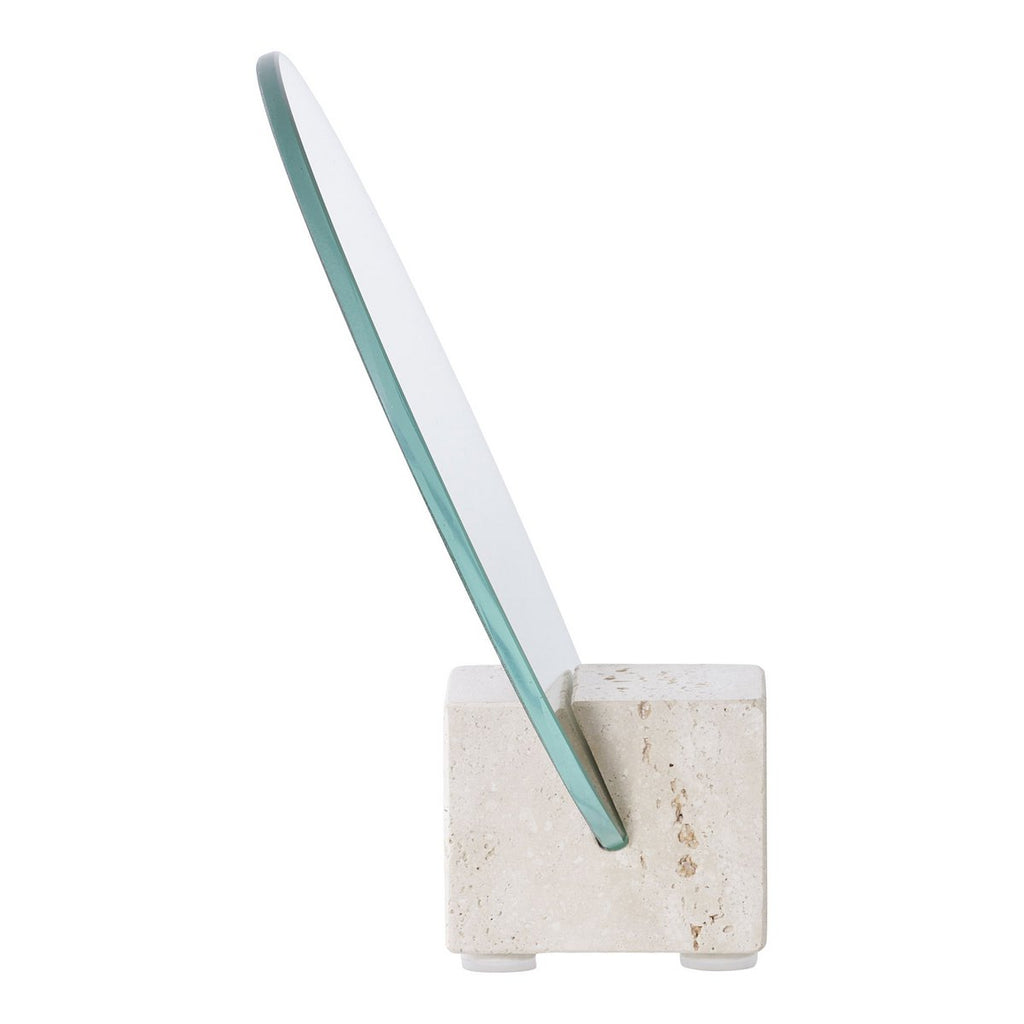 Tafelspiegel - Beige, glas, travertijn, Ø18x18cm