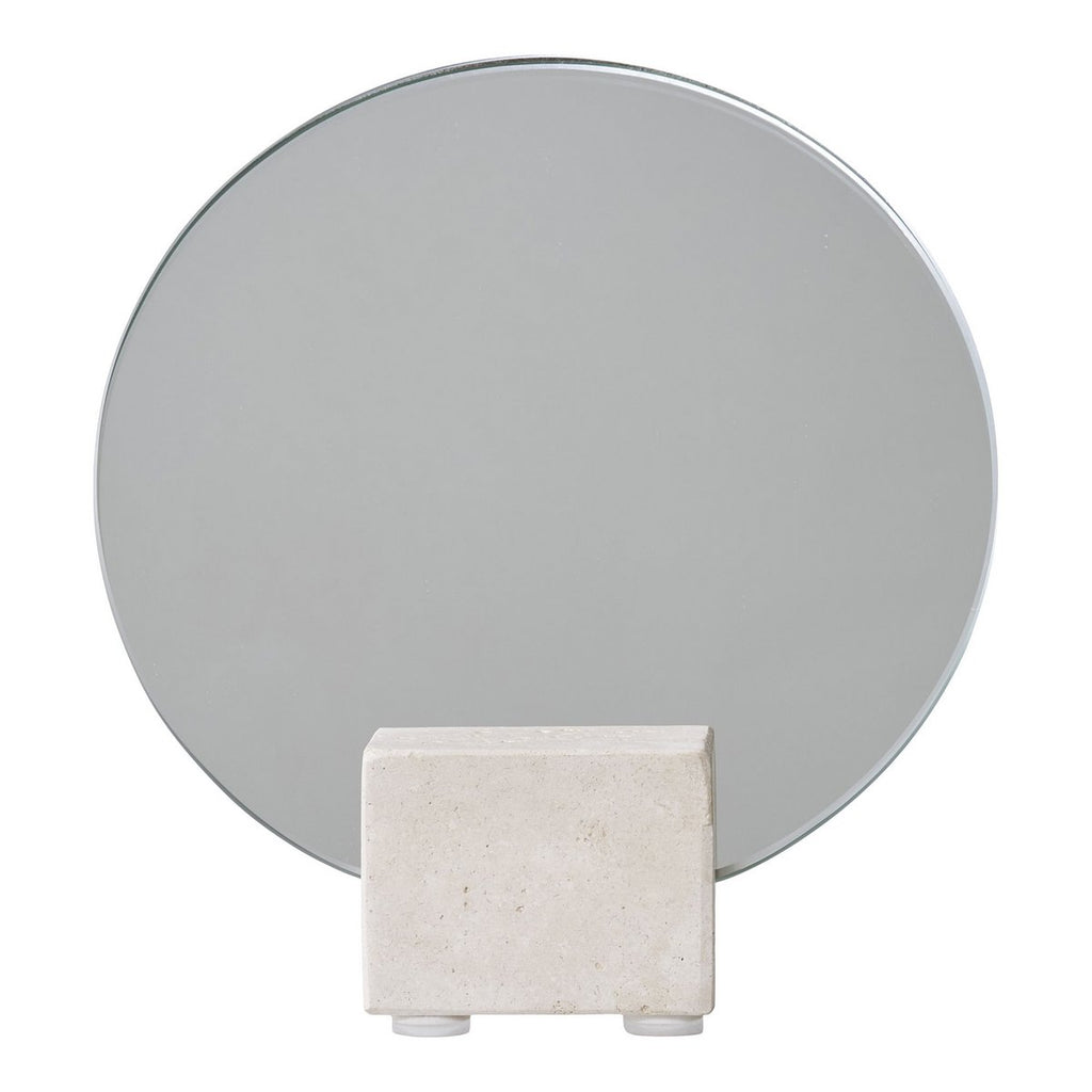 Tafelspiegel - Beige, glas, travertijn, Ø18x18cm