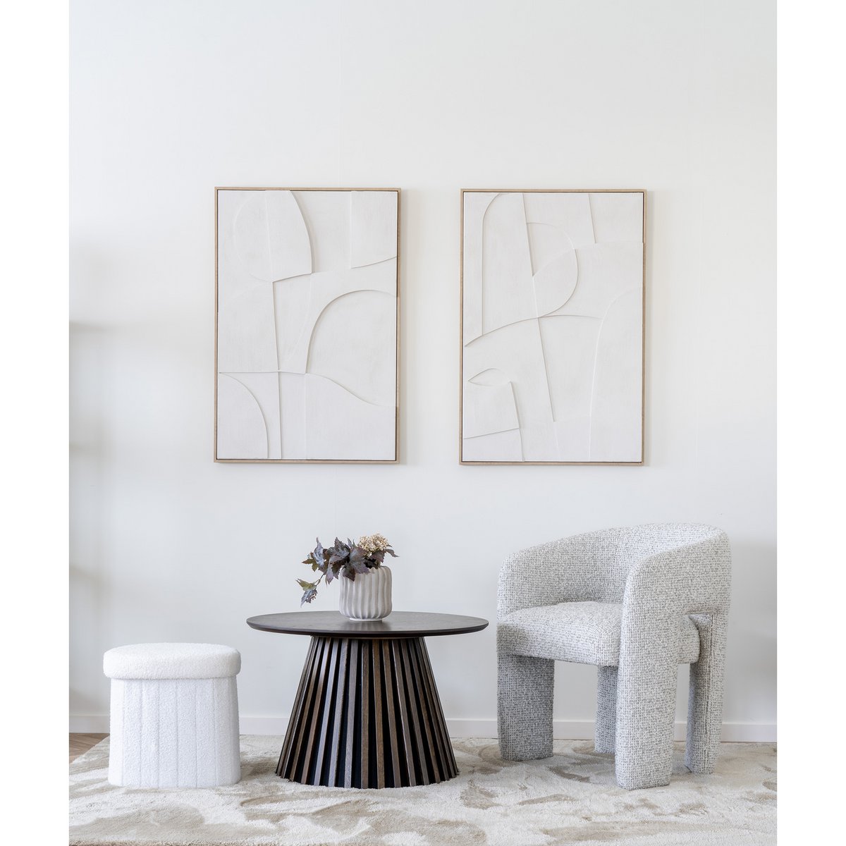 Medford Pouf - Wit, polyester/schuim/multiplex, 36,5x42.5x37,5 cm