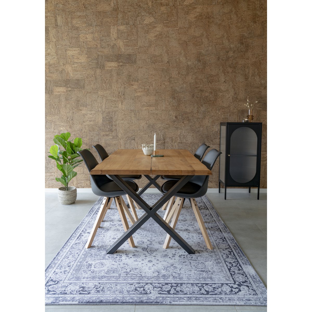 Bergen Eetkamerstoel - PU-leer, gegoten plastic, rubberhout, zwart - Set van 2